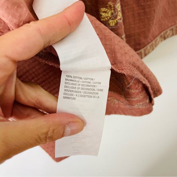 NEW LOGO pink floral embroidered peplum boho cottagecore top oversized small - Picture 4 of 8